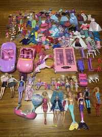 Duży zestaw Barbie-samochody, meble, ubrania, buty