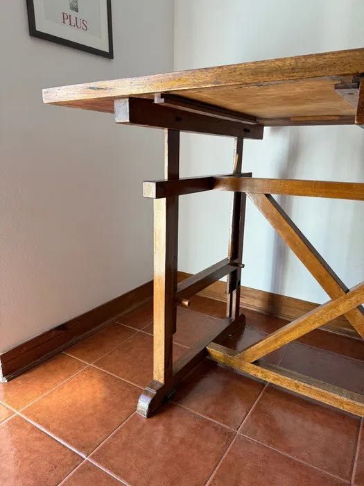 Estirador vintage em madeira maciça, adjustable drafting table/desk
