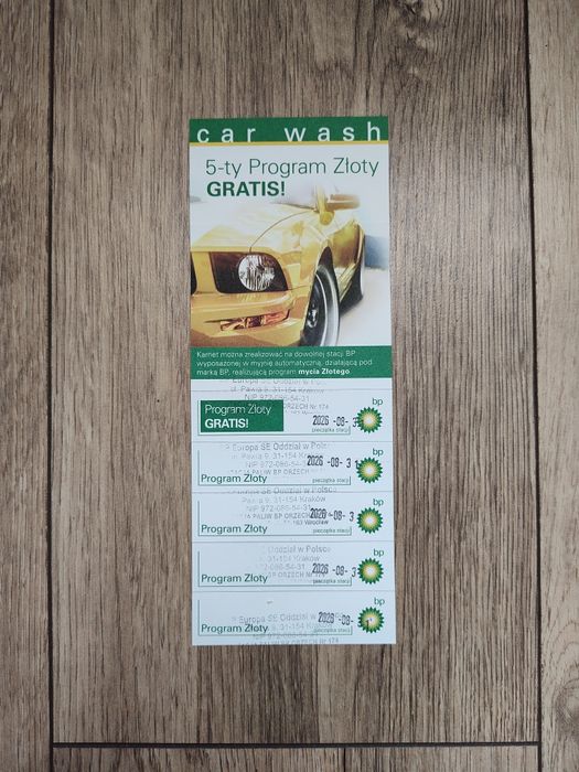 Karnet na myjnię BP - 5x Program Złoty / Dzień Chłopaka