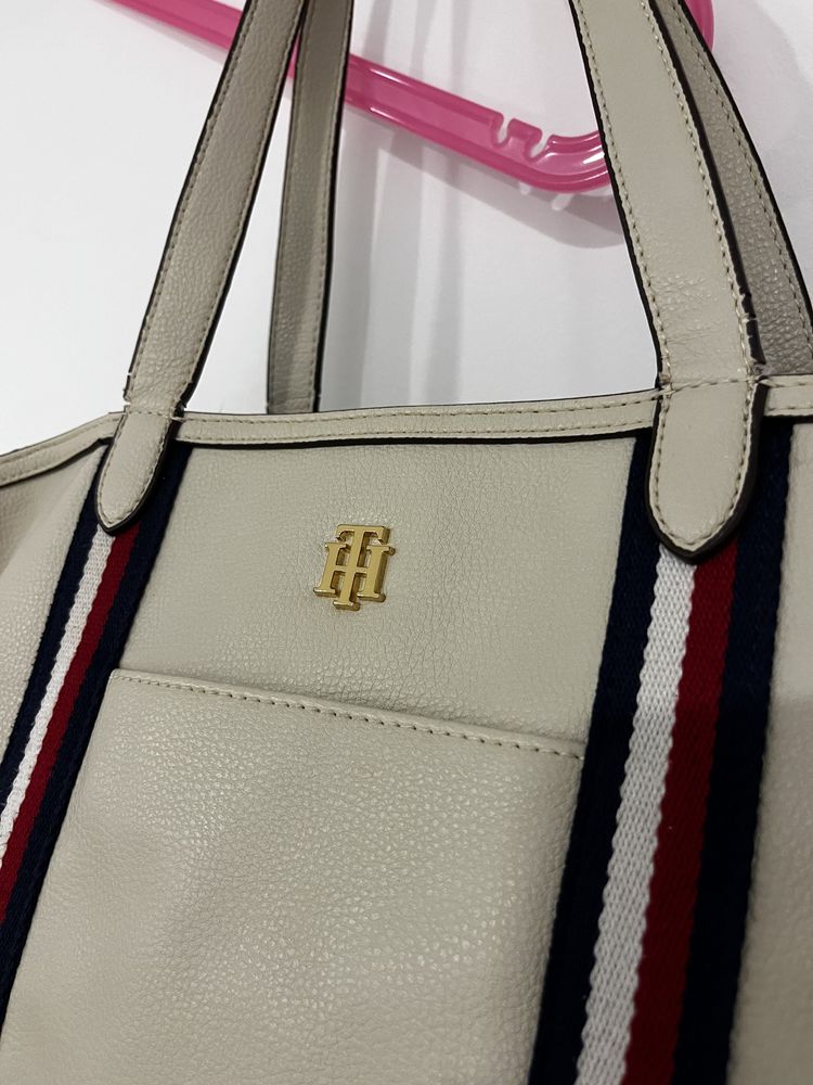 torebka torba shopper bag tommy hilfiger beżowa