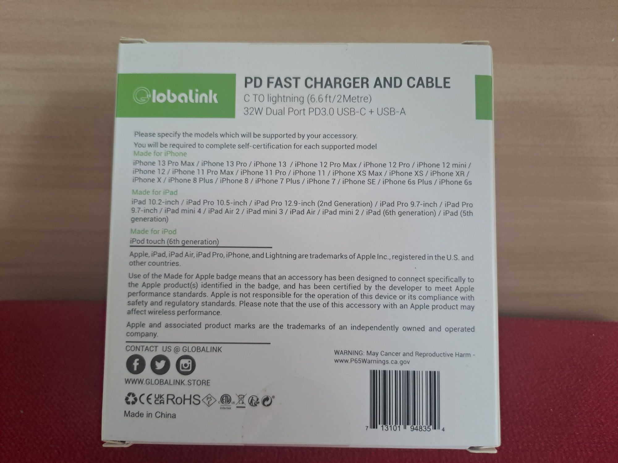 Szybka ładowarka 32 W do iPhone’a GlobaLink 2 porty USB-C z kablem