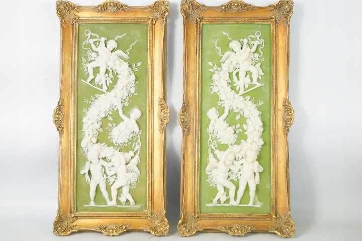 Dwa obrazy alabastrowe obrazy barokowe piękne ramy