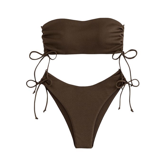 Strój Kąpielony Bikini Dwuczęściowy Push Up Wysoki Stan Brązowy M