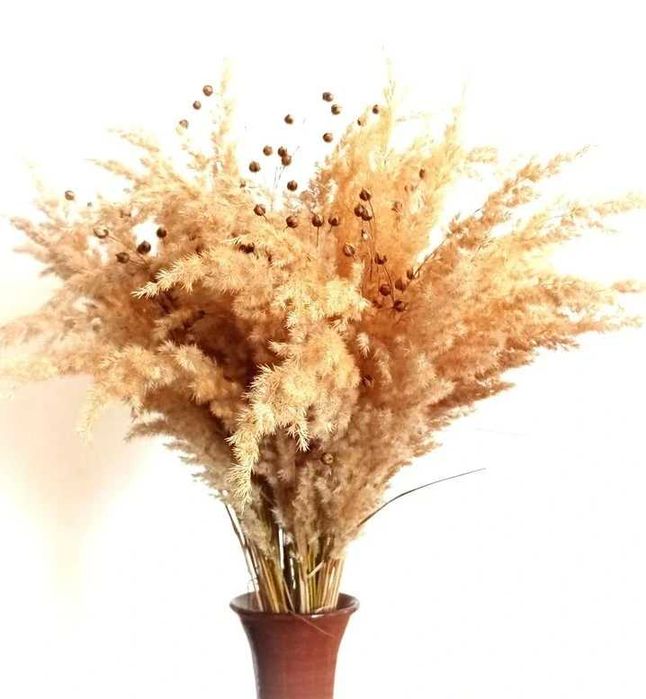 Trzy bukiety Bukiet Boho wesele ślub przyjęcie len pampas trawa vintag