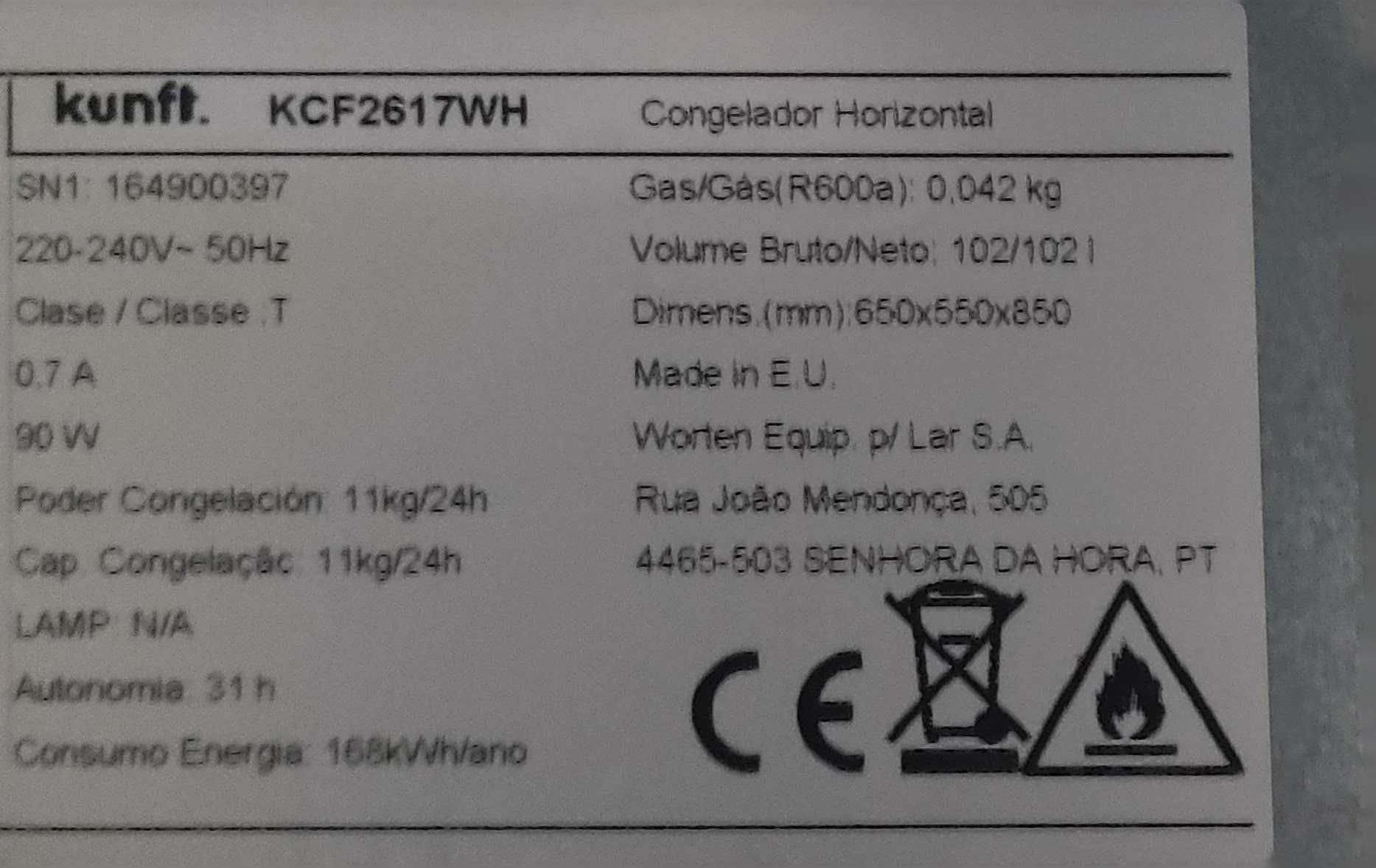 Arca congeladora Kunft KCF2617WH