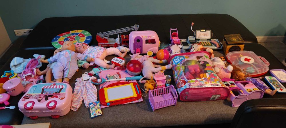 Ogromny zestaw zabawek, lalki, klocki, kuchnia, auto, ciastolina