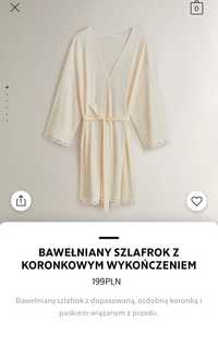 Bawełniany Szlafrok z Koronkowym wykończeniem Zara Home