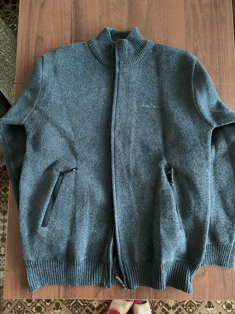 Elegancki nowy męski ciepły sweter bluza rozpinany szary