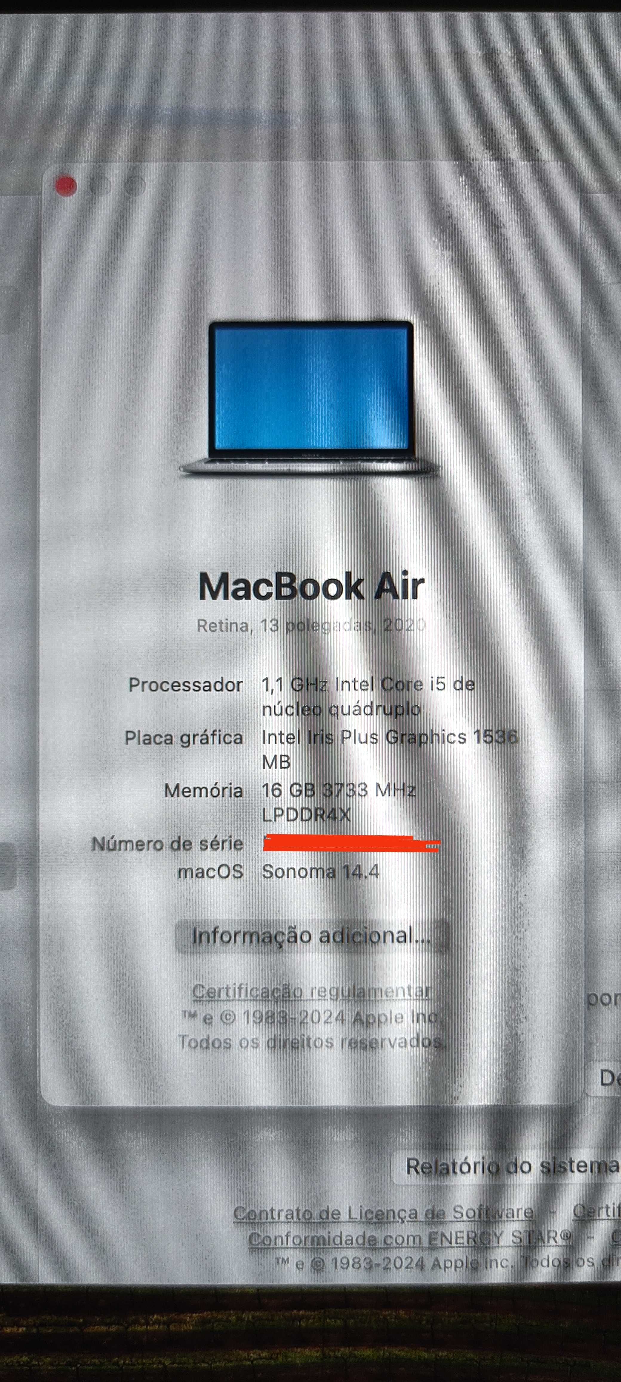 MacBook air 13" 2020 (16GB 256GB SSD i5 núcleo quádruplo) ótimo estado