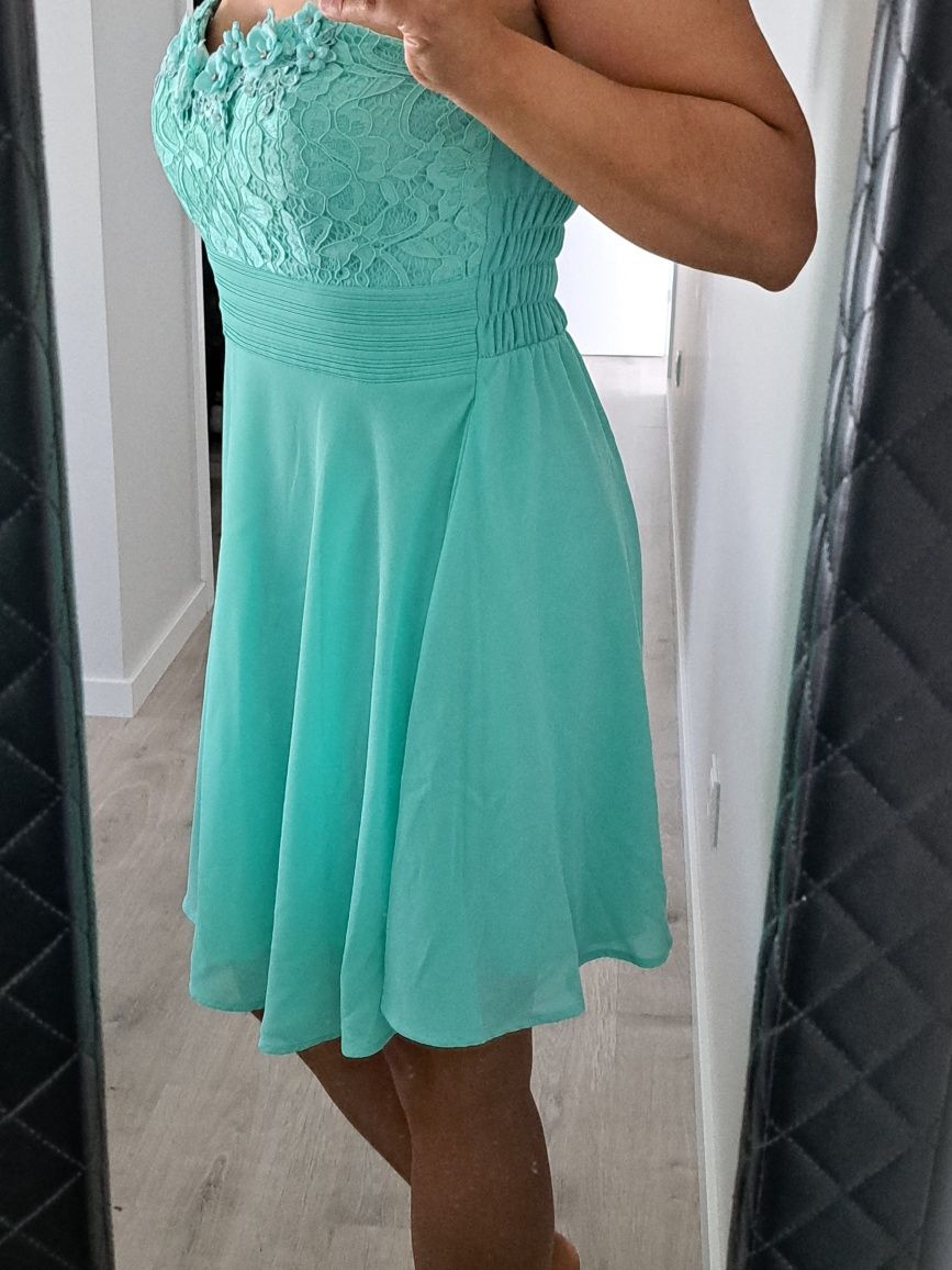 Vestido de cerimónia verde-agua + fita para cabelo (M/L)