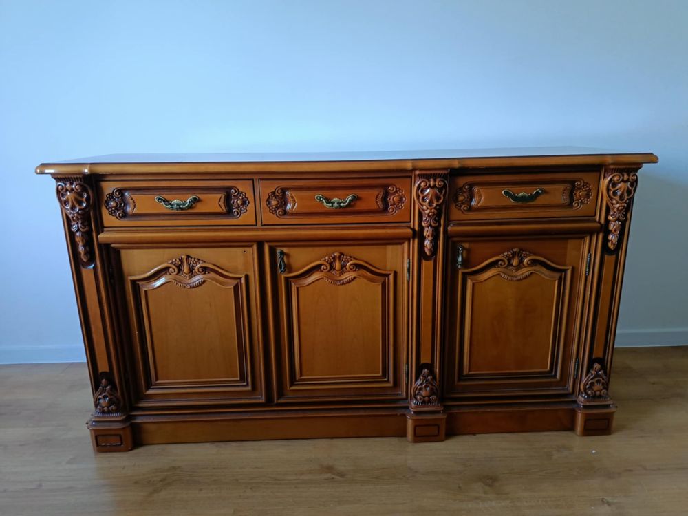 komplet rzezbionych mebli vintage, brąz