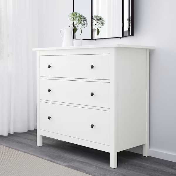 Kredens Ikea Biały HEMNES Komoda, 3 biała bejca, 108x96 Nowa w kattont