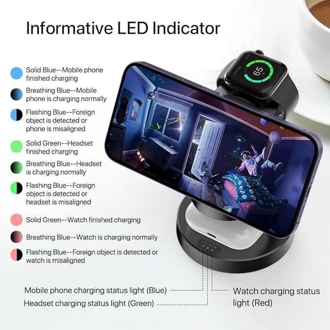 Magnetyczna ładowarka do Apple Watch i iPhone'a, 3 w 1