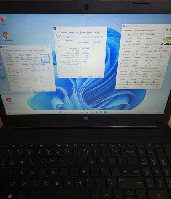 Laptop HP 15,6 i5 8265U 16GB DDR4 SSD 240GB Geforce MX 110 2GB Win 11