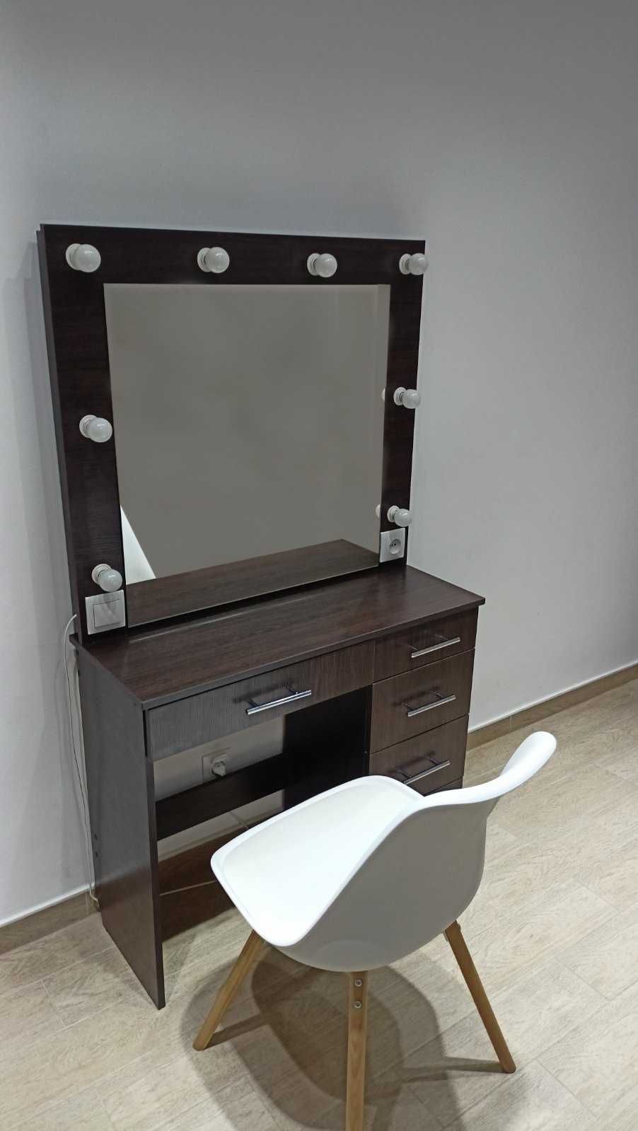 Туалетный стол с ящиками трюмо и макияжное зеркало с подсветкой Венге