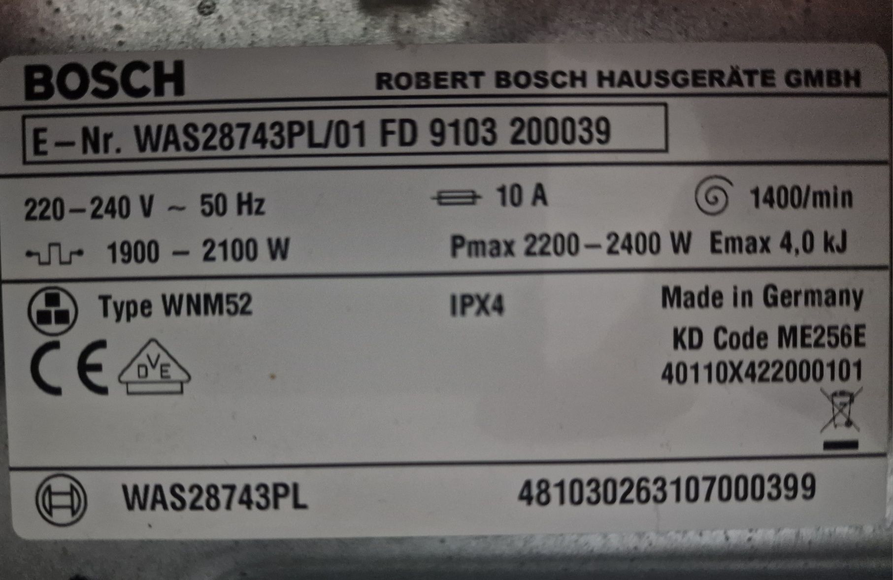 Pralka Bosch Logixx8 VarioPerfect uszkodzona