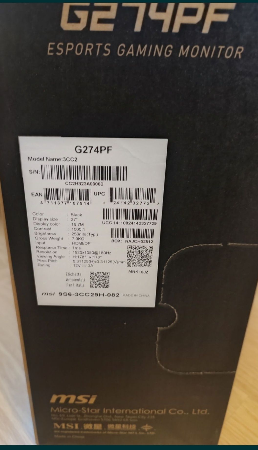 Monitor MSI G274PF 27" 1920x1080px IPS 180Hz 1 ms GTG nowy okazja