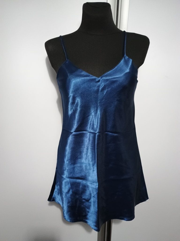 Sukienka piżama granatowa granat niebieski koszula nocna 36 S