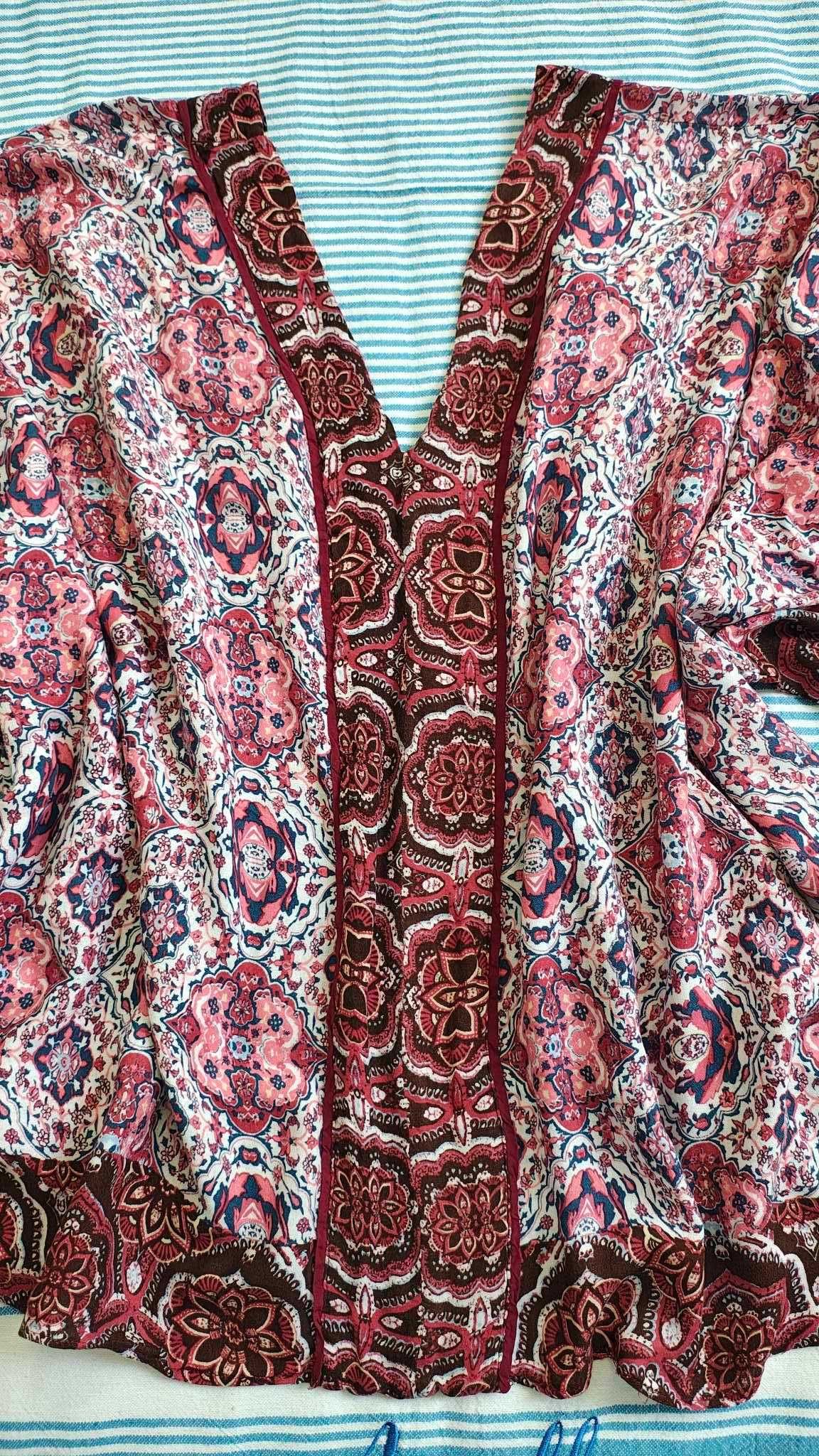 Bluzka/narzutka kolorowa wzór orient bordowa hippi boho casual