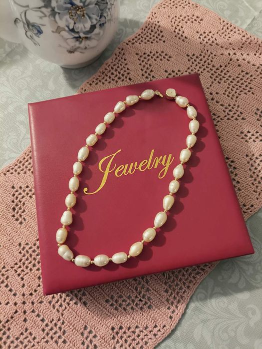 Duże kremowe perły prawdziwe naturalne naszyjnik