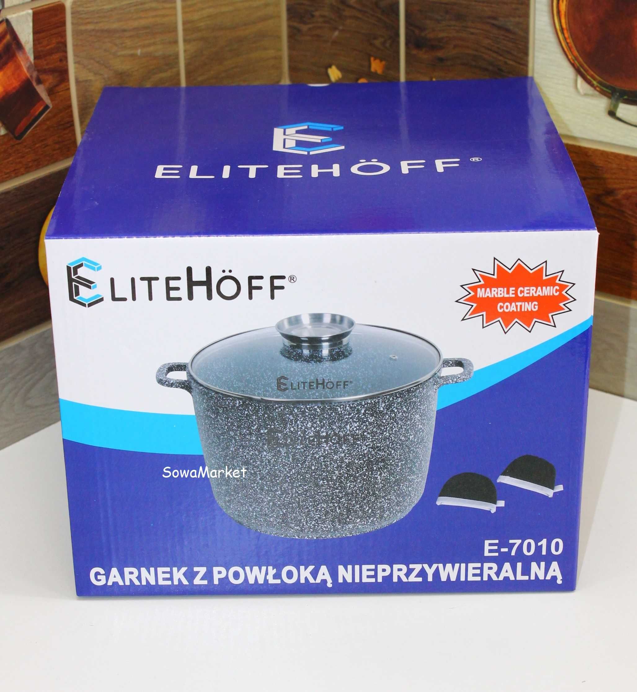 Garnek  Wysoki Kociołek Marmur 6,5L 24CM EliteHoff E7010