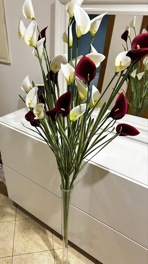 Vaso vidro solitario + flores artificiais
