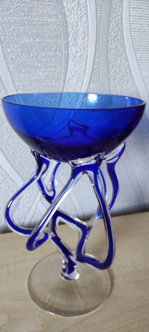 Креманка вазочка кобальт стекло ручная работа Josefina Krosno