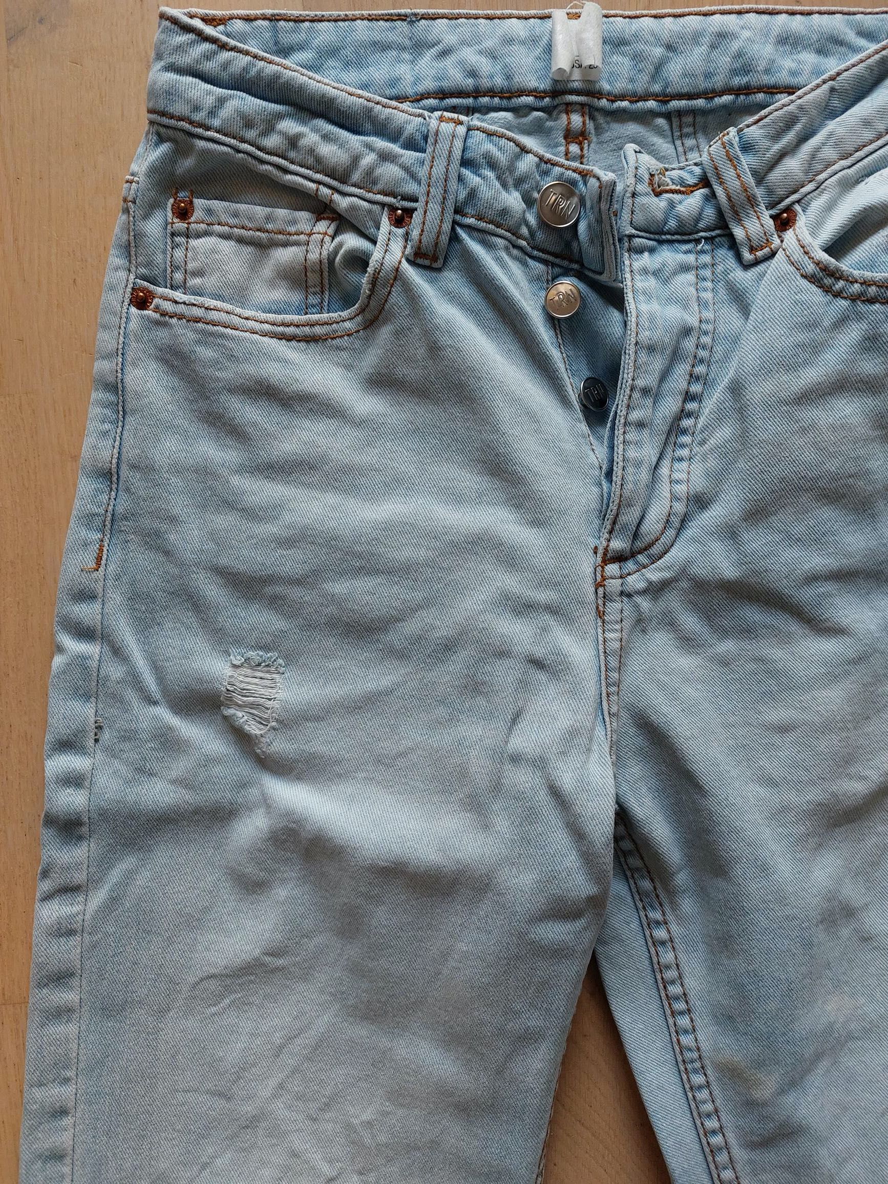 spodnie damskie 36 jeansowe z dziurami terranova
