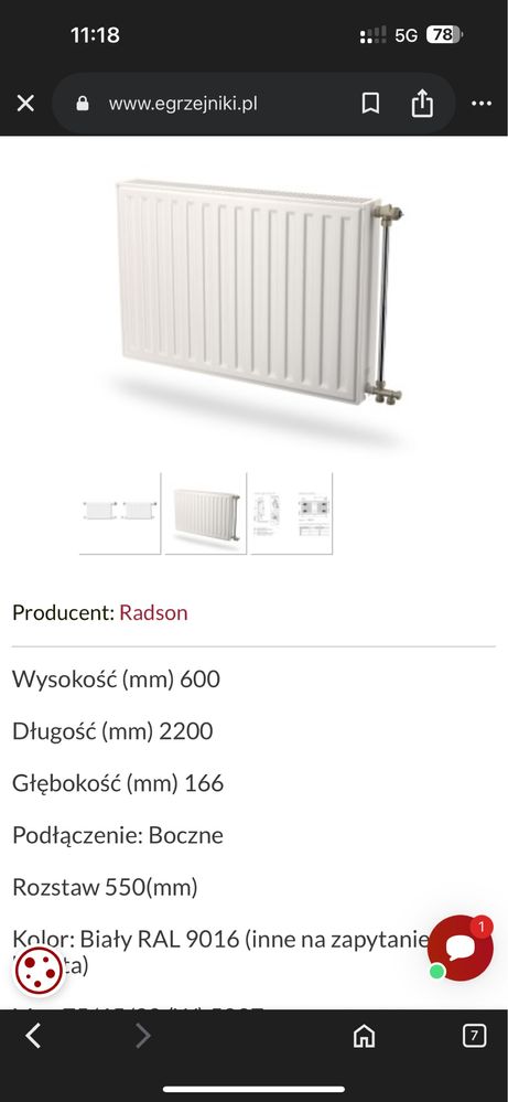 Grzejnik Radson 600x210