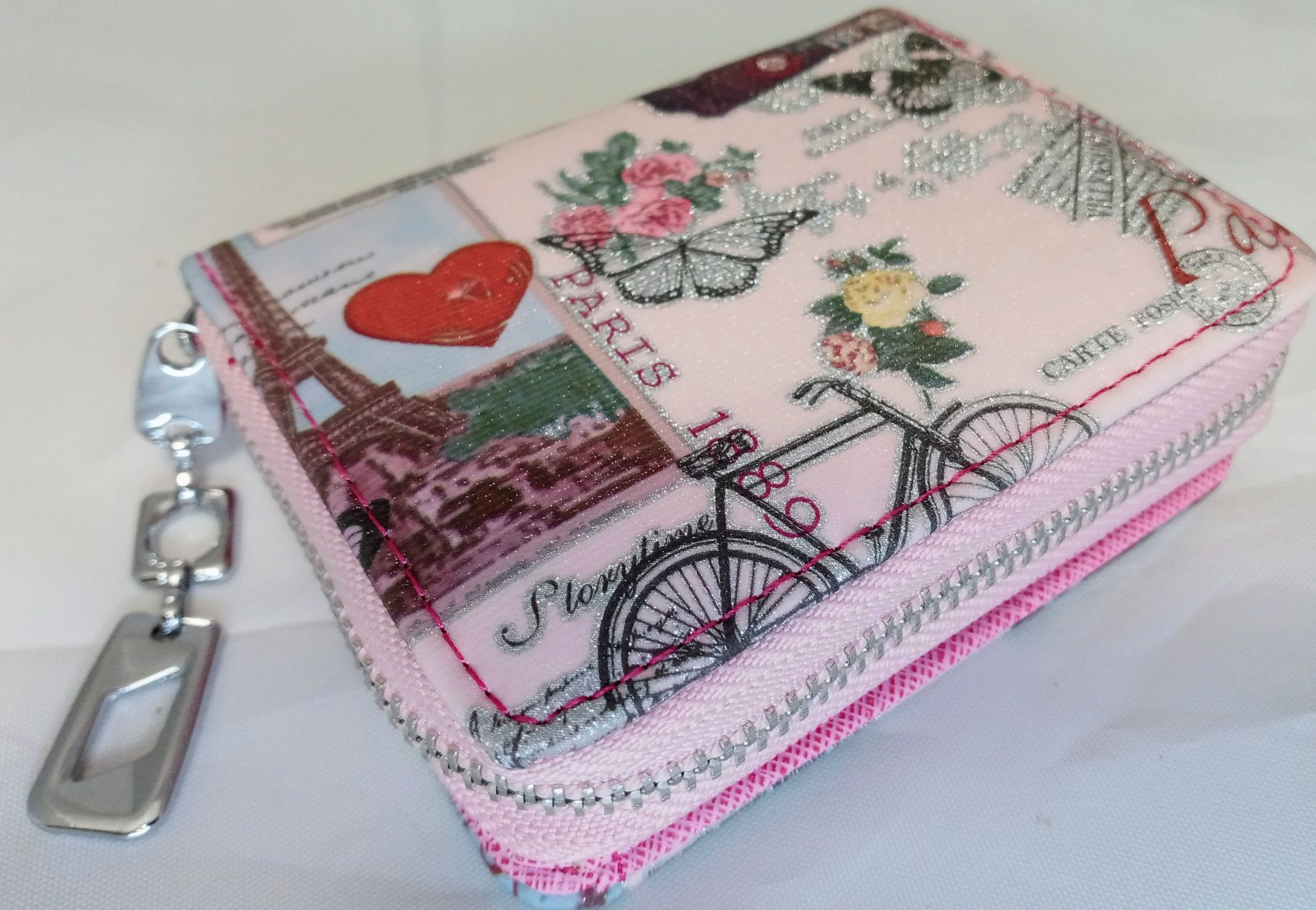 Piękny portfel, francuski wzór, róż, brokat-NOWOŚĆ