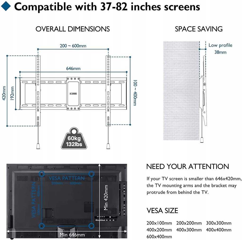 Wieszak Uchwyt na telewizor Bontec 118MB 37-82", do 60 kg Darmowa wys!