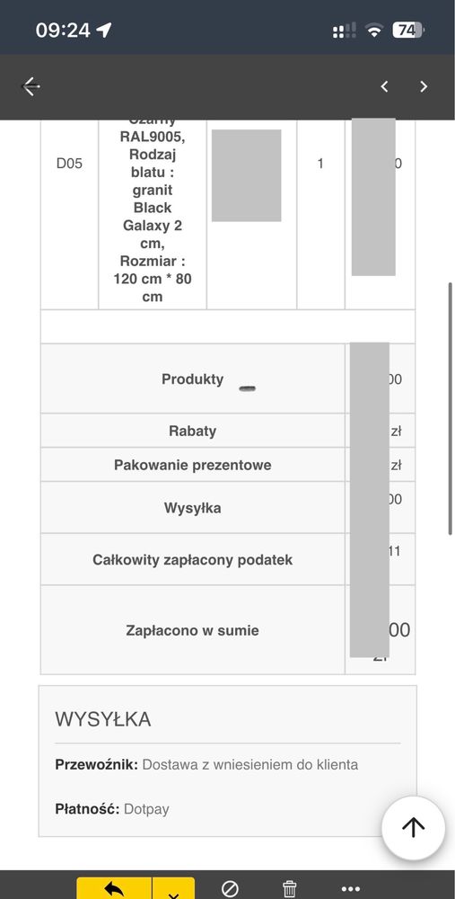 HUGLE Stol do jadalni 120x80 z marmurowym blatem