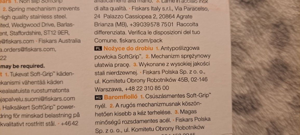 Nowe Nożyczki do Drobiu że Stali Nierdzewnej Fiskars 25cm