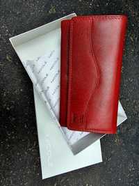 Nicole długi skórzany portfel damski w modnym czerwonym kolorze nowy