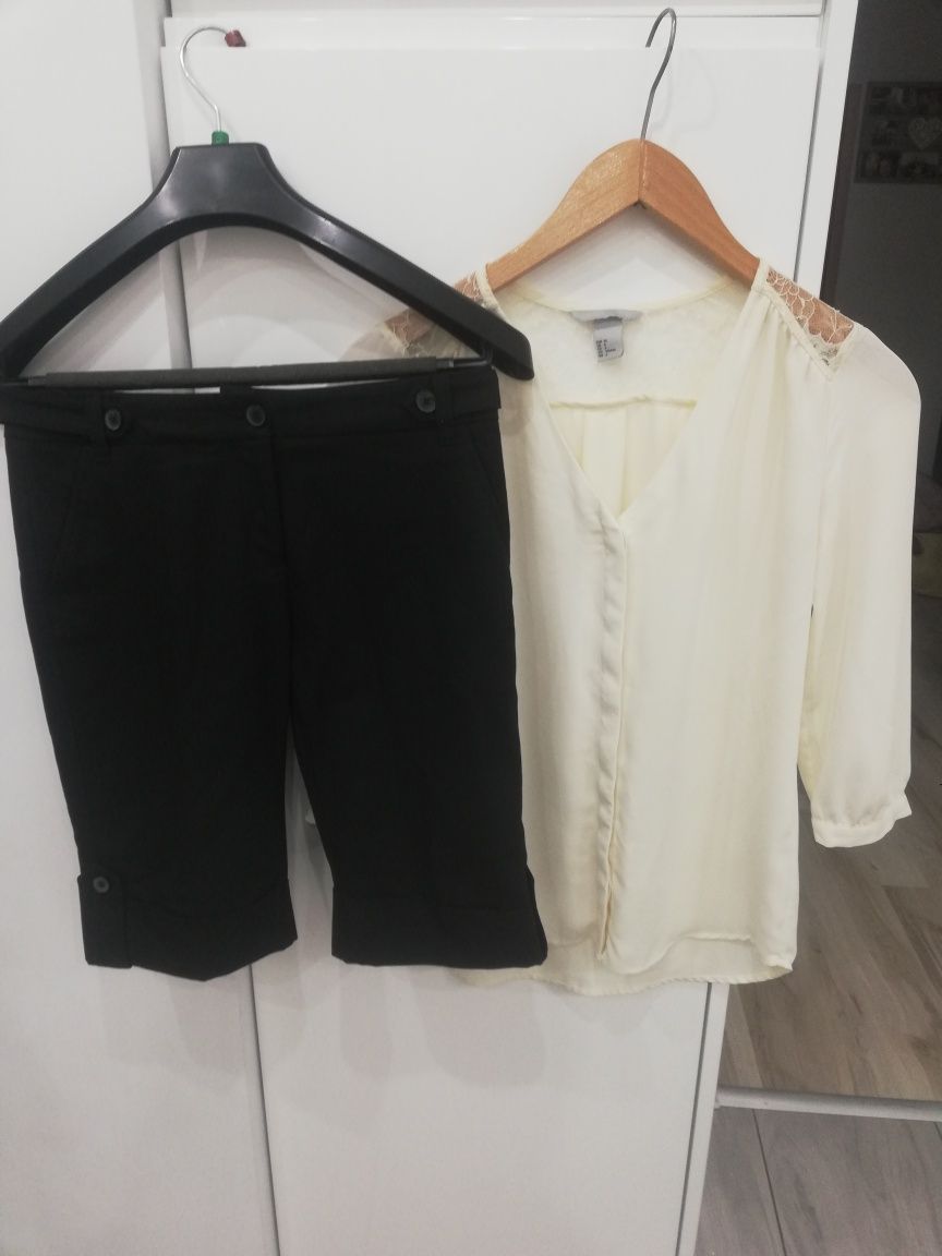 Bluzka koszulowa koszula H&M plus czarne spodenki elegancki zestaw 36