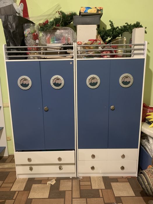 Комплект дитячих меблів, ліжко, 2 шафи, 2 пенала, стілець приліжковий