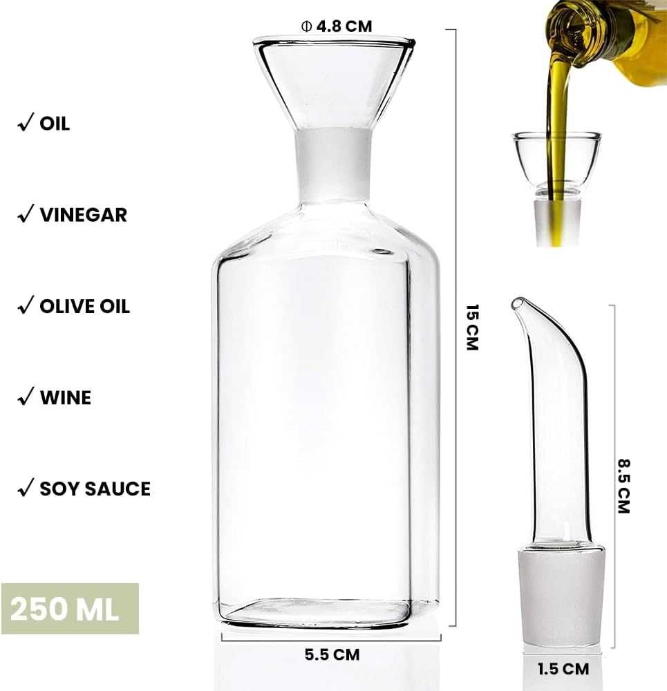 zestaw 2 x Butelka na olej, szklana butelka 250 ml (2 szt.), dozownik