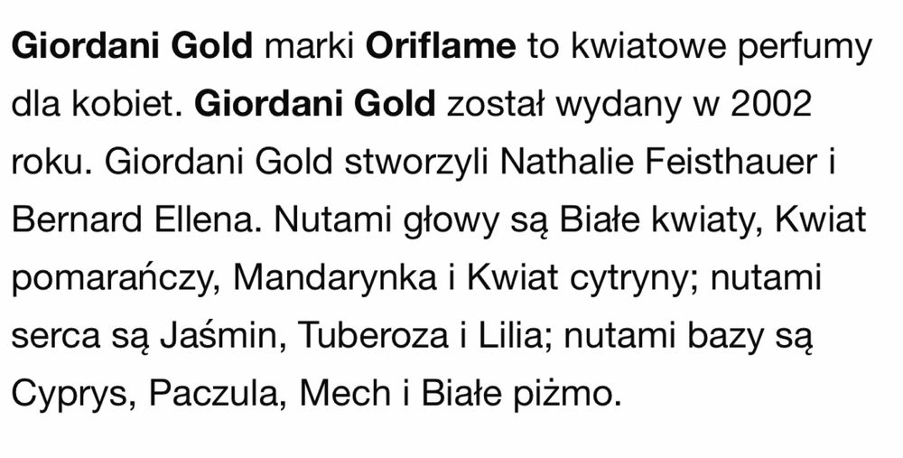 Perfumy Giordani Gold unikat Oriflame