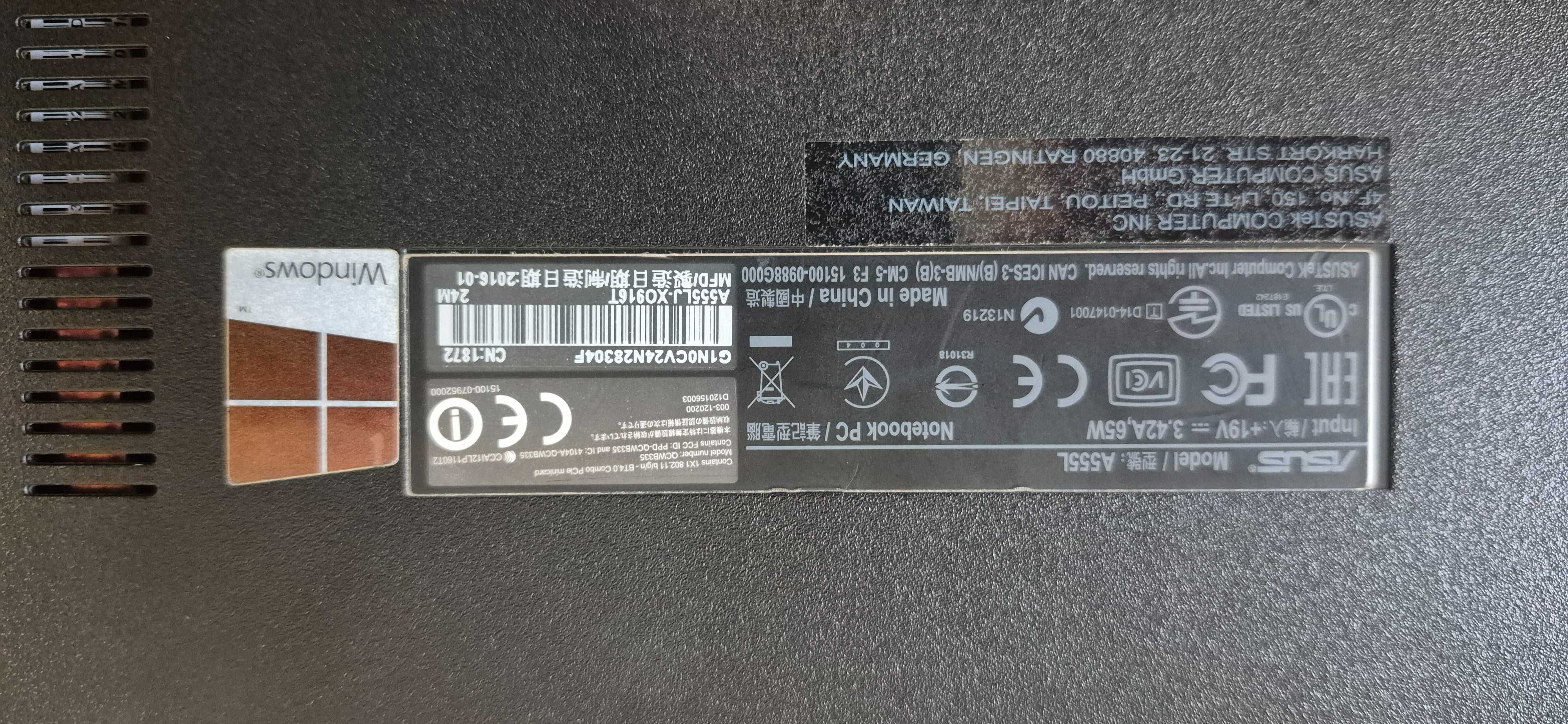 Laptop Asus A555L sprawny z ładowarką. Stan BDB
