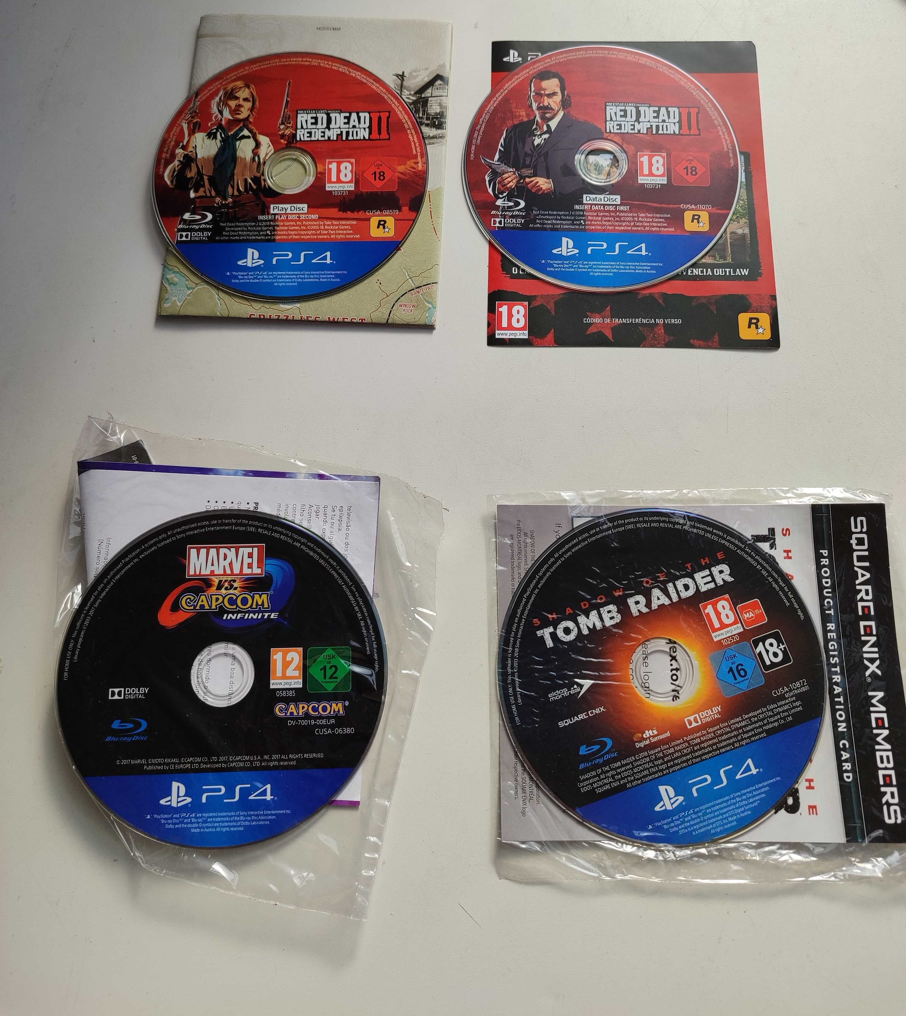 Jogos PS4 sem capa Read Dead Redemption II Marvel Shadow Tomb Raider