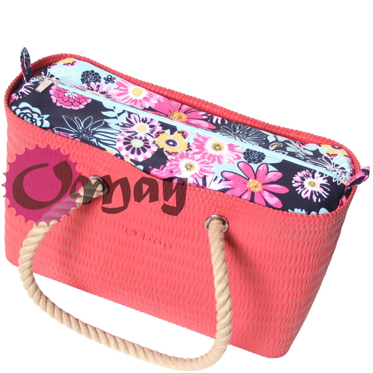 organizer OBAG BEACH MINI i LACE granat kwiaty różowe 2 kieszenie OMAY