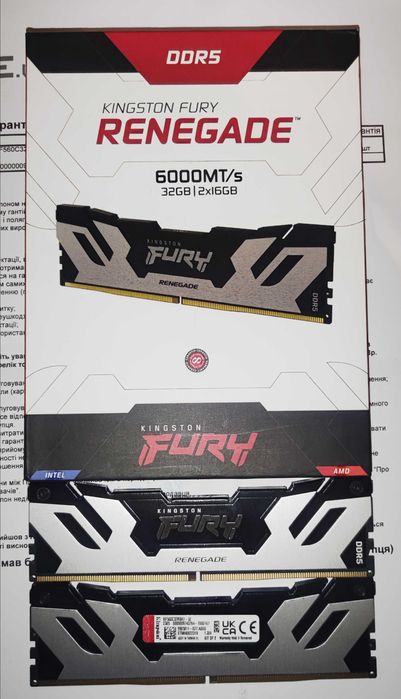 Оперативна пам'ять DDR5 32GB 6000 Kingston Fury Renegade на гар.