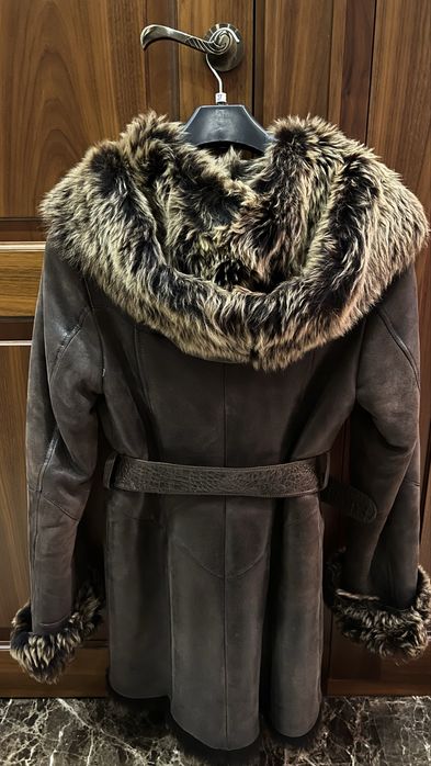 brązowy naturalny kożuch futro skóra 100% KĘPKA M/L