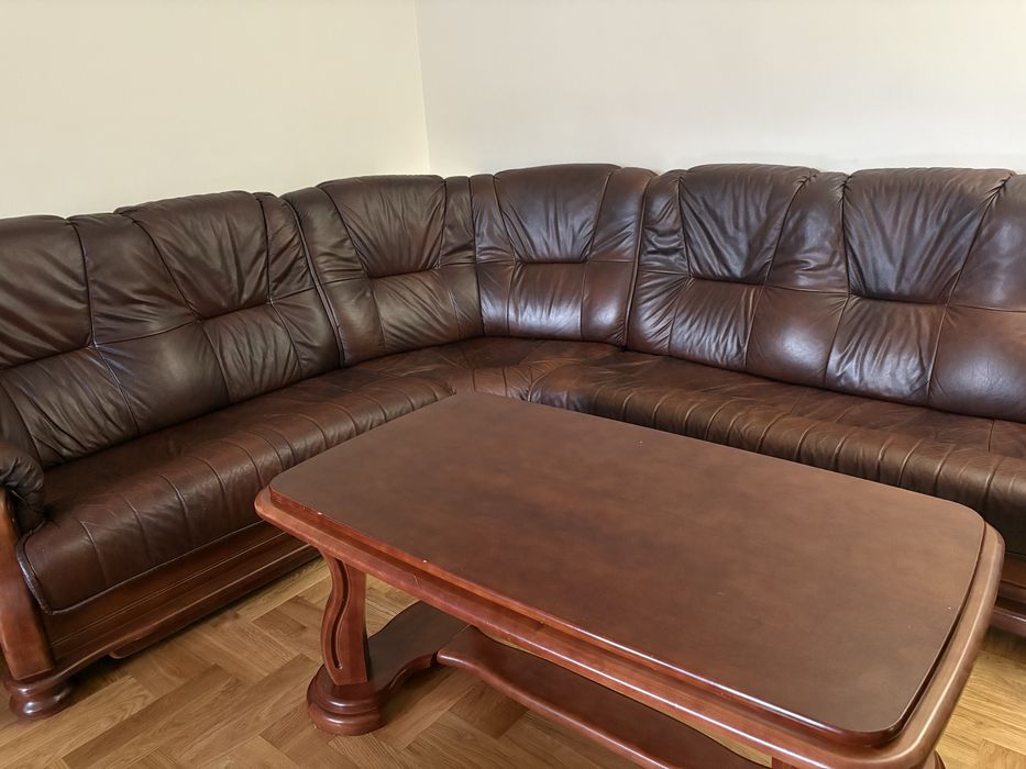 Skorzana kanapa + ława