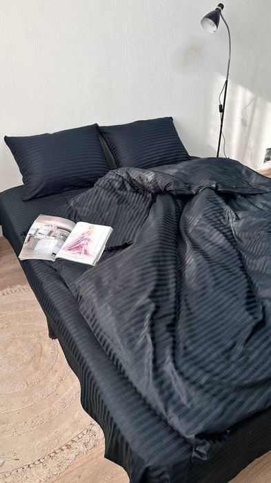 Premium Страйп Сатин Жакард полуторний двушка євро сімейний