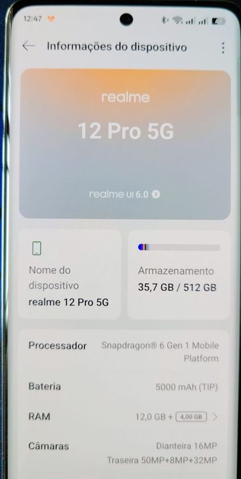 Smartphone Realme 12 Pro 12 / 512GB com caixa e acessórios