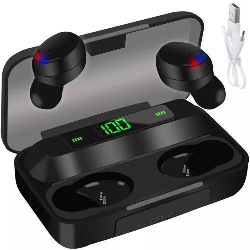 Słuchawki Bezprzewodowe Bluetooth Czarne Dokanałowe Powerbank Sportowe
