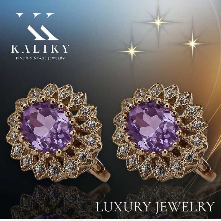 Kolczyki z różowego czerwonego 14k złota 585 z ametystem vec125 W