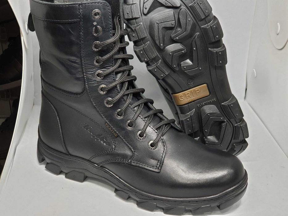 38-46 Черные харьковские прошитые кожаные мужские зимние берцы ботинки