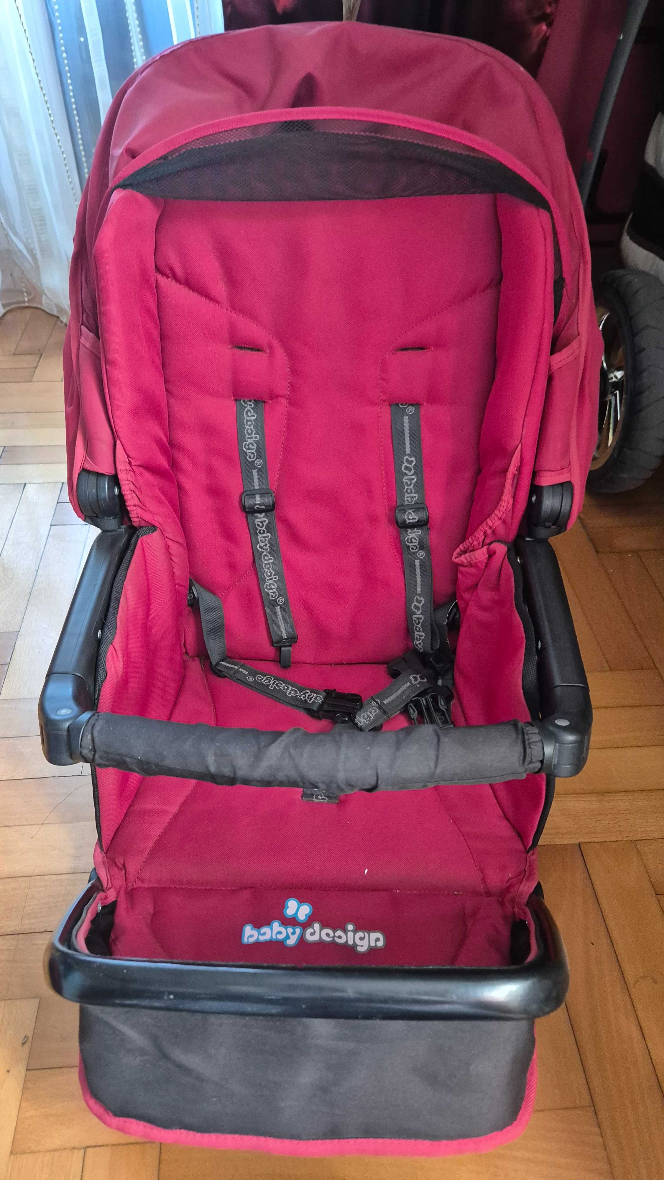 Wózek baby design czerwony 2w1